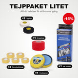 Teippakke Liten: 5 benskinnteip, 2 tøyteip, 1 grepteip, 1 par skøytelisser og hockeyvoks